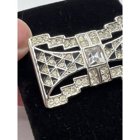 Vintage Givenchy Signed Art Deco Style Enamel Rhinestone Bow Tie Brooch Pin - Picture 5 of 6